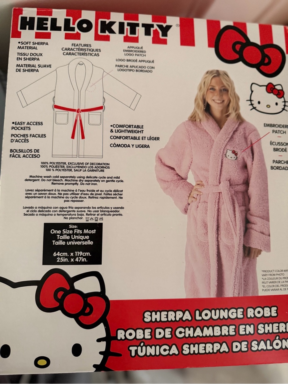 New Hello Kitty Plush Pink Sherpa Robe with Hood
